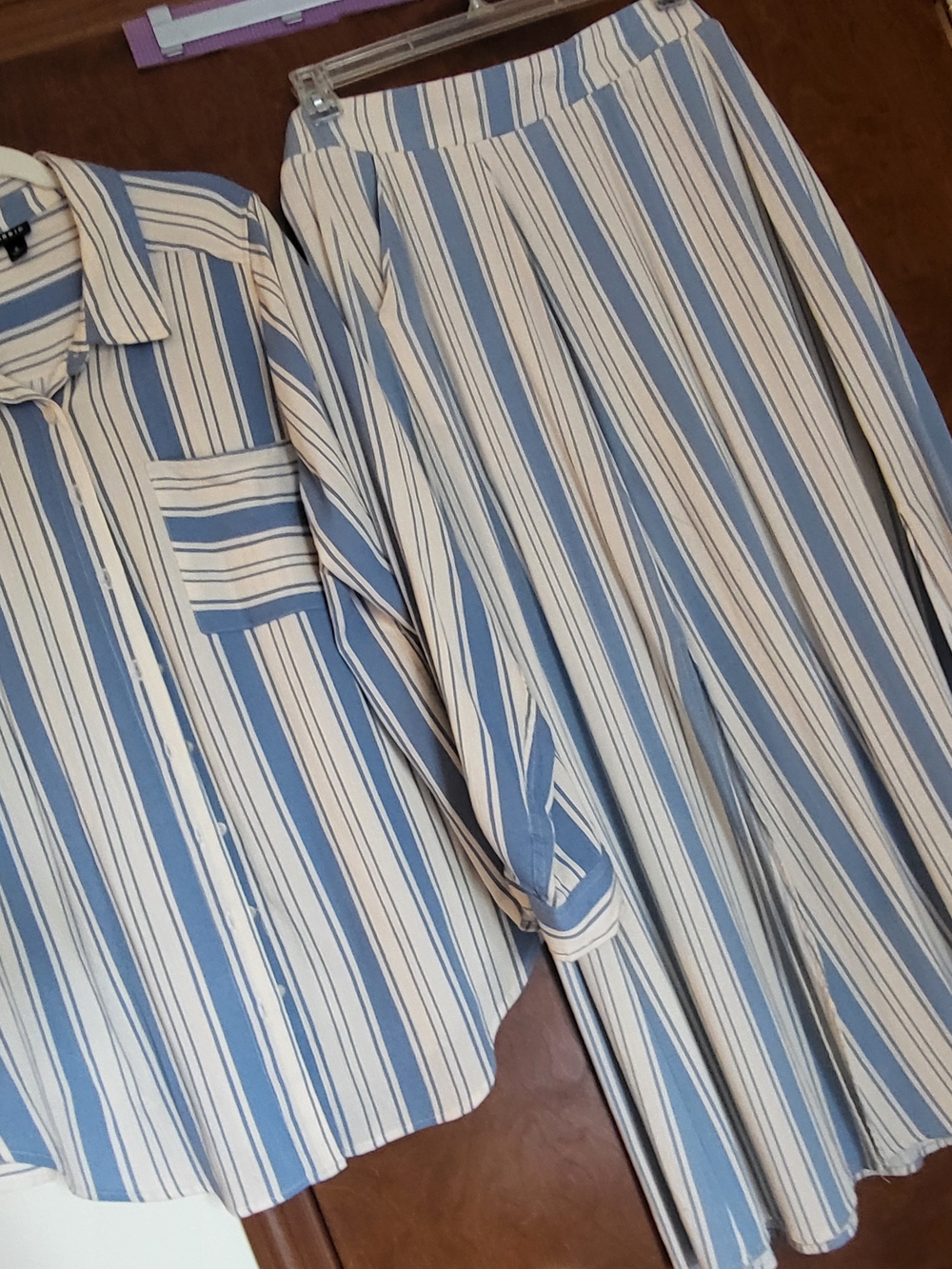 torrid Blue and White Vertical Stripe Button-Down Shirt And SKIRT